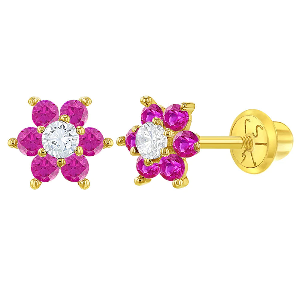 Best hoop earrings with matching bracelets for a coordinated jewelry set-14k Pink Flower Stud