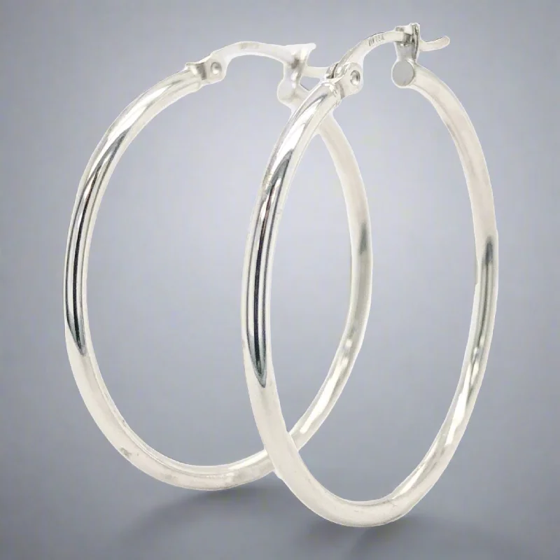 Best hoop earrings with geometric pendants for a modern, chic appeal-14K W Gold 2mm x 35mm Medium Hoop Earrings