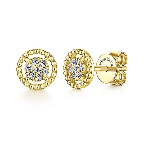 Best hoop earrings with floral designs for a feminine and delicate look-14K Y Gold 0.10cttw Diamond Beaded Frame Cluster Earrings