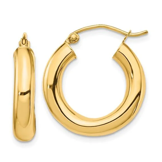 Hoop earrings with twisted leather for a chic and modern boho look-14K Y Gold 4mm Hoop Earrings