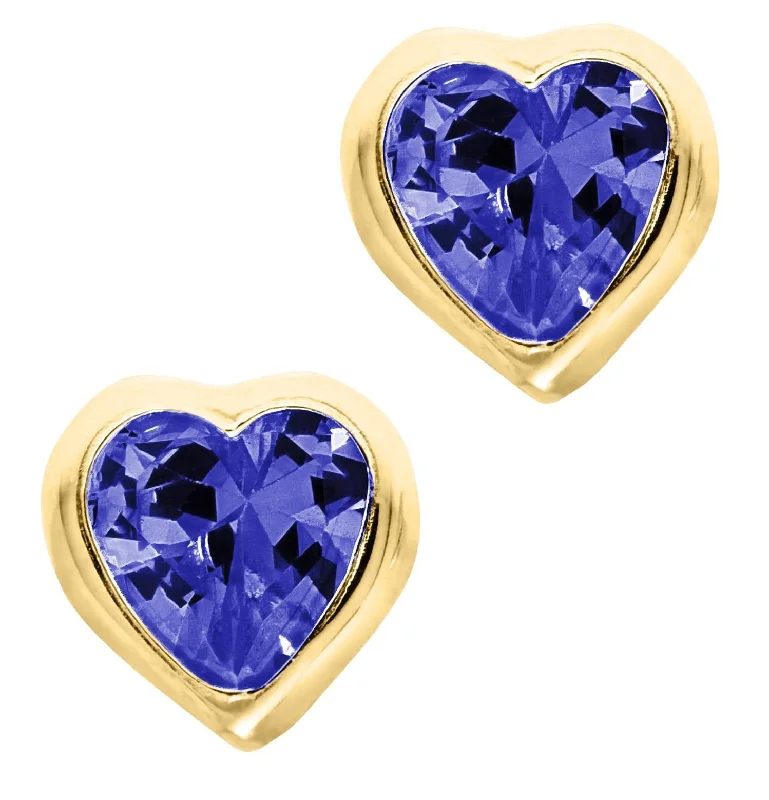 Hoop earrings with colorful beads for a fun and playful vibe-14K Y Gold Blue Cubic Zirconia Heart Baby Studs-September