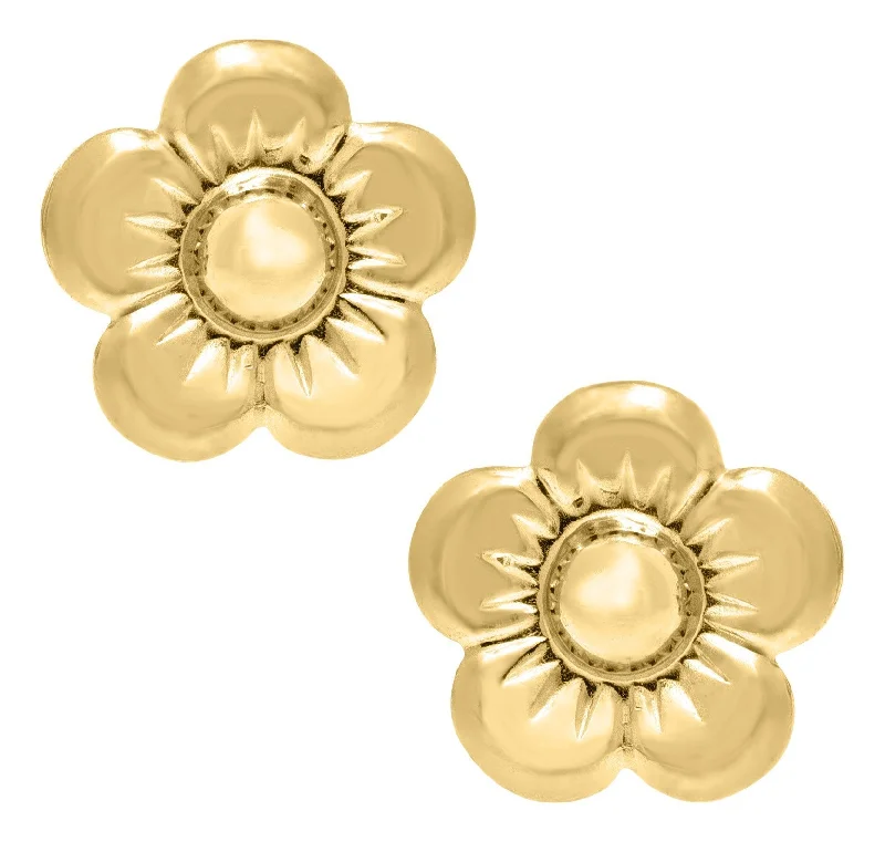 Hoop earrings with polished silver finish for a shiny, modern appeal-14K Y Gold Flower Baby Studs