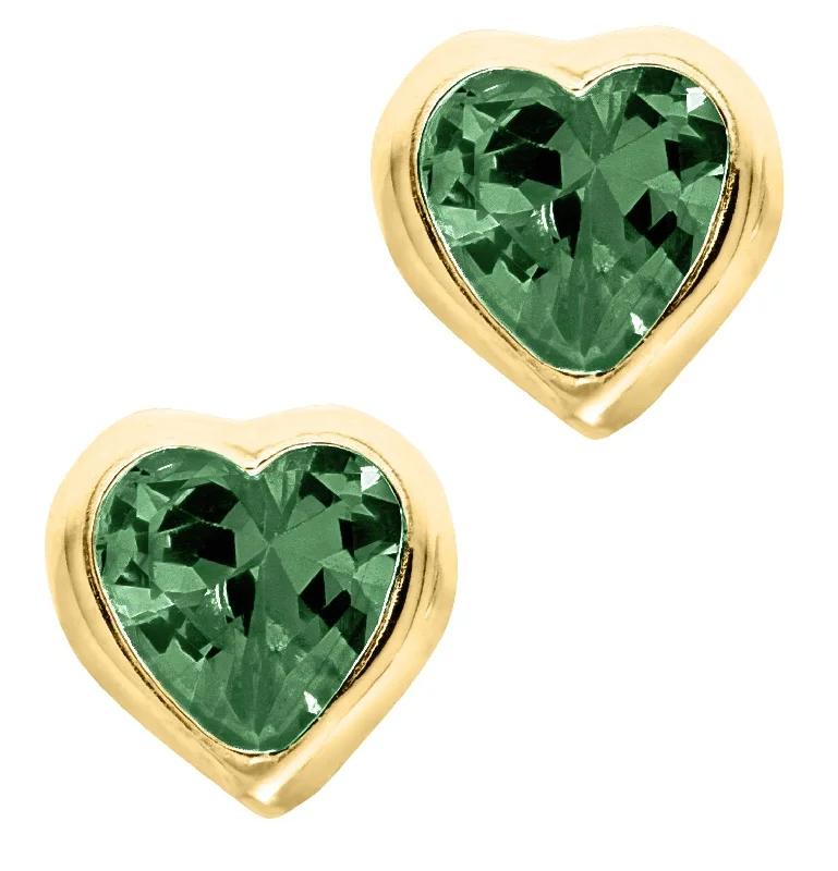 Hoop earrings with a matte finish for a sleek and sophisticated appearance-14K Y Gold Green Cubic Zirconia Heart Baby Studs-May