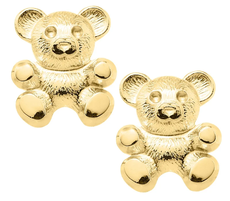 Hoop earrings with oversized pearl accents for a statement-making look-14K Y Gold Teddy Bear Baby Studs