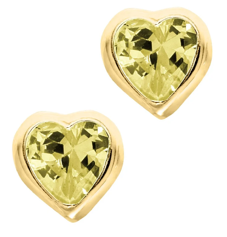 Best hoop earrings with crescent-shaped designs for a bold, moon-inspired style-14K Y Gold Yellow Cubic Zirconia Heart Baby Studs-November