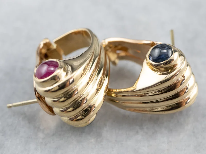 Best hoop earrings with snake-inspired designs for an edgy and fierce vibe-18K Gold Ruby Sapphire Earrings