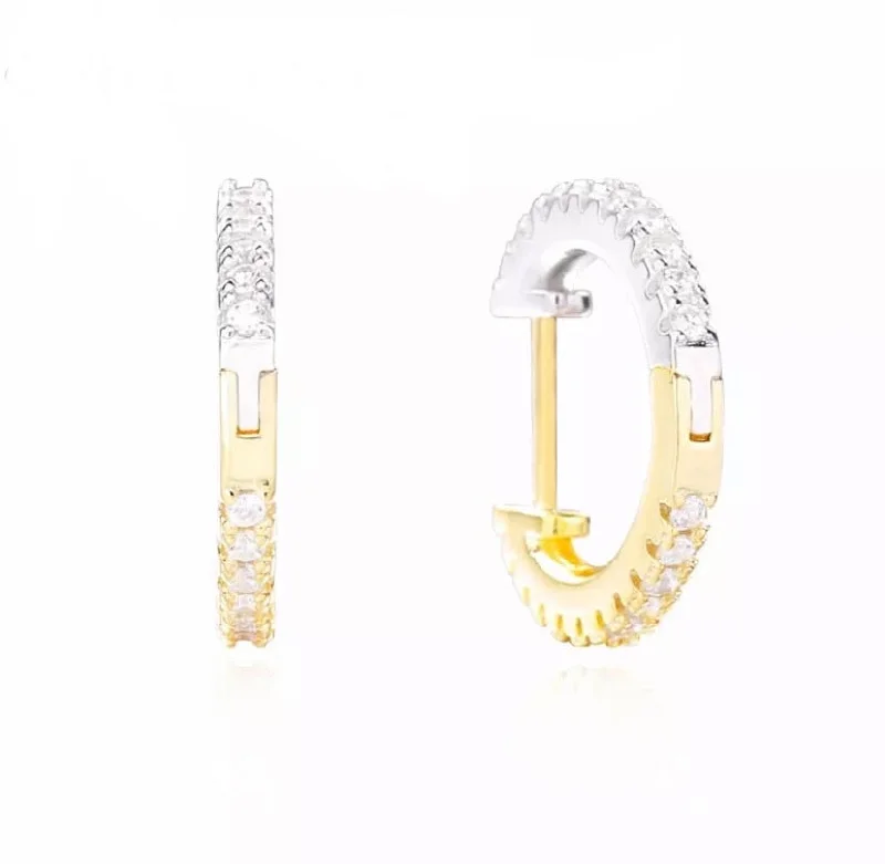 Best hoop earrings with geometric hexagon shapes for a modern, angular look-Two Toned Huggies