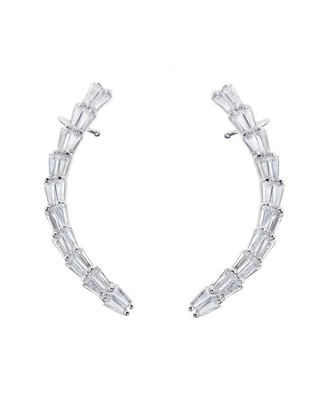 Best hoop earrings with crescent-shaped designs for a bold, moon-inspired style-Baguette CZ Long Curved Crawler