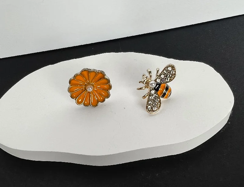 Classic hoop earrings with a thin profile for a sleek and subtle style-Adorable Bumble Bee and Flower Earrings