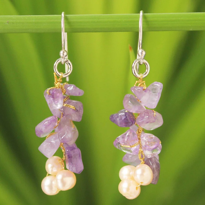 Hoop earrings with hammered textures for a boho-chic and rustic vibe-Amethyst & Freshwater Pearl Earrings