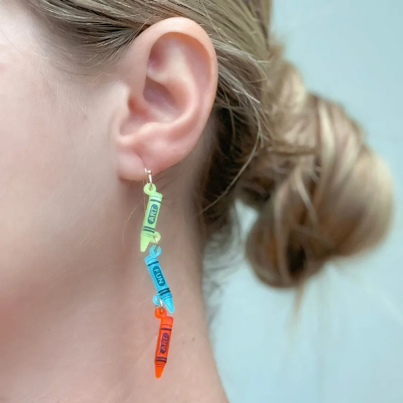 Hoop earrings with twisted leather for a chic and modern boho look-'Art' Acrylic Crayon Dangle Earrings - Blue Multi