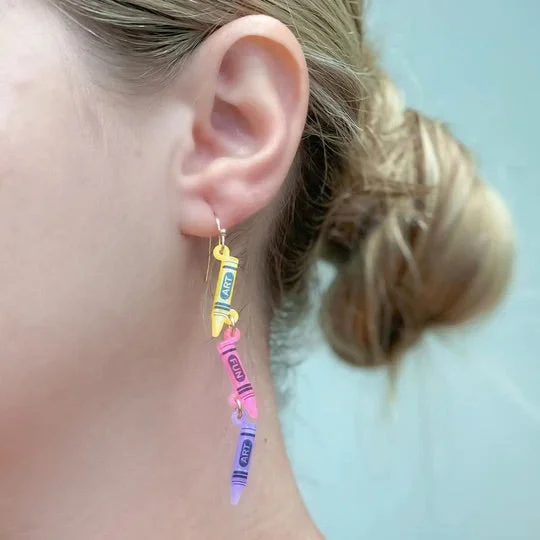 Hoop earrings with faceted crystals for added sparkle and shine-'Art' Acrylic Crayon Dangle Earrings - Pink Multi