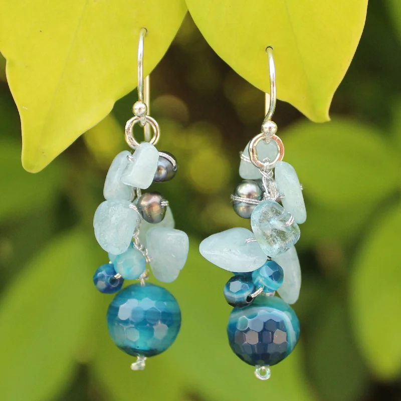 Hoop earrings with spiral designs for a dynamic and fluid look-Azure Love Gemstone & Pearl Beaded Earrings