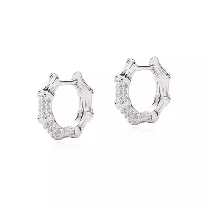 Hoop earrings with heart-shaped frames for a romantic and feminine look-Bamboo Pave Huggies