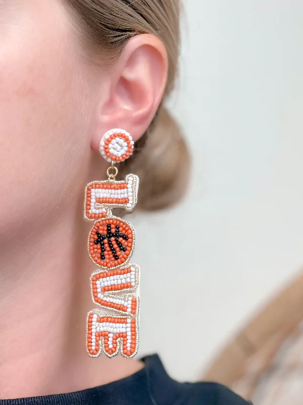 Best hoop earrings with snake chain details for a sleek and modern touch-Basketball 'Love' Beaded Dangle Earrings