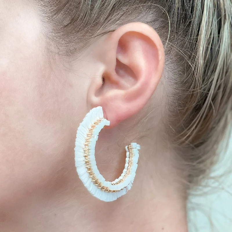 Best hoop earrings with vintage-style detailing for a nostalgic and timeless look-Beaded Raffia Hoop Earrings - White