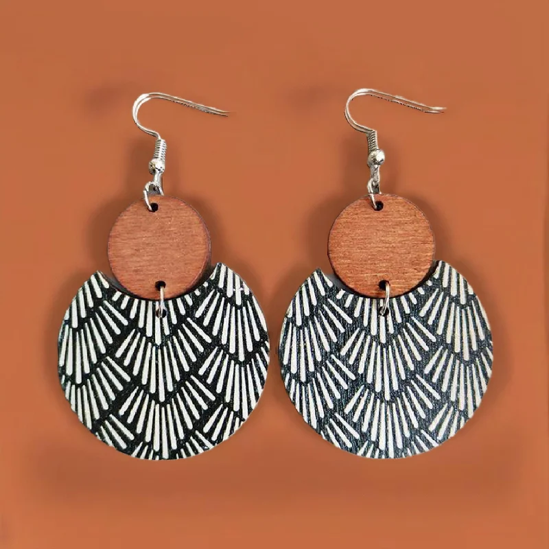 Best hoop earrings with enamel details for a colorful and modern look-Beautiful Black and White Wood Circle Earrings