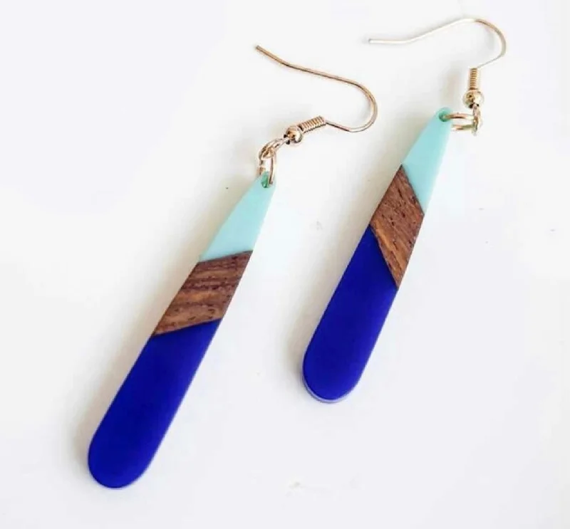 Best hoop earrings with stacked layers for a dimensional and bold look-Beautiful Blue Resin and Wood Earrings