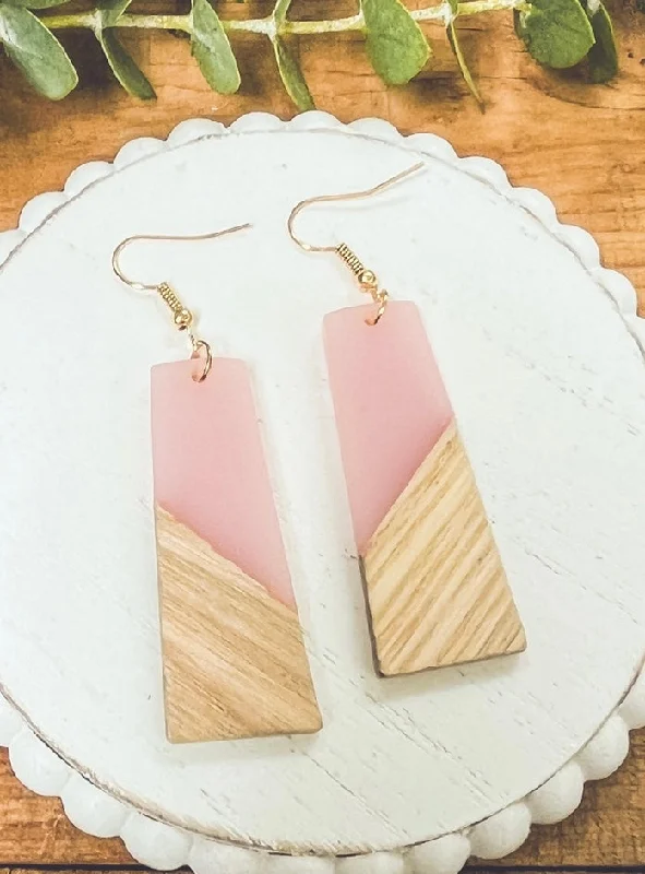 Hoop earrings with polished metal for a shiny and high-quality finish-Beautiful Pink Resin and Wood Earrings