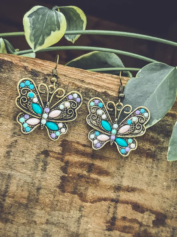 Best hoop earrings with snake chain details for a sleek and modern touch-Beautiful Vintage Inspired Butterfly Earrings