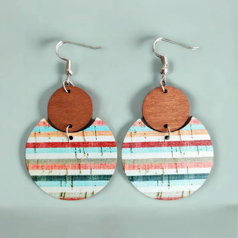 Large hoop earrings for a bold and statement-making fashion accessory-Beautiful Wood Striped Circle Earrings