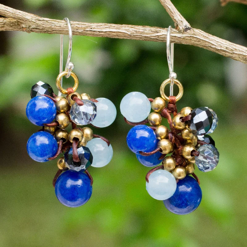 Hoop earrings with hammered copper for a warm and rustic aesthetic-Blue Beaded Cluster Earrings