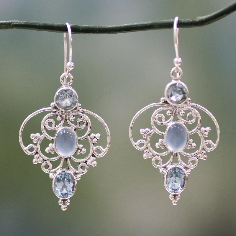 Hoop earrings with oversized pearl accents for a statement-making look-Blue Topaz Arabesque Earrings