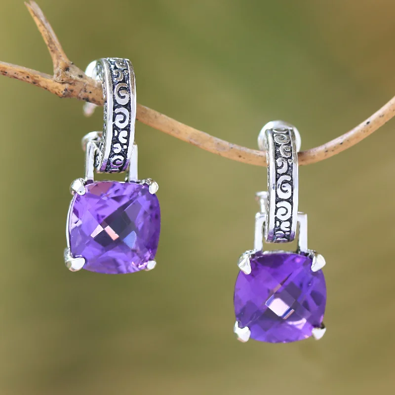 Best hoop earrings with asymmetrical designs for a fashion-forward, avant-garde look-Buddha Hoops Amethyst Dangle Earrings