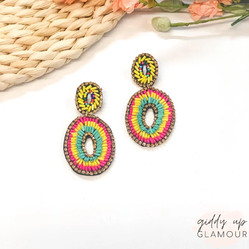 Best hoop earrings with vintage rhinestone embellishments for a retro-glam effect-Bugle Bead Oval Earrings in Multicolor