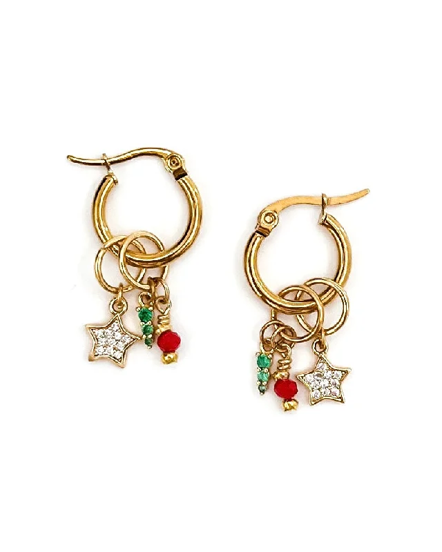 Hoop earrings with hearts for a sweet and romantic gesture-Candi Holiday Charm Hoop Earrings