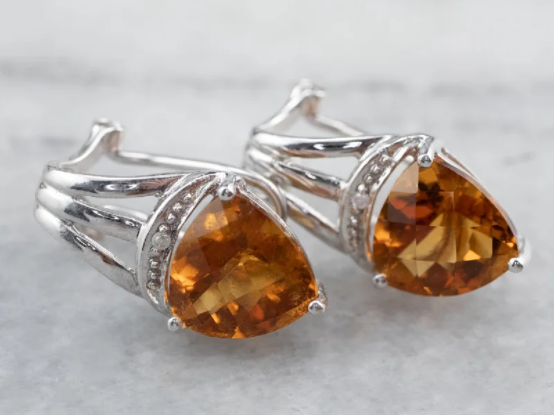 Hoop earrings with oversized designs for a bold, fashion-forward statement-Citrine and Diamond White Gold Earrings