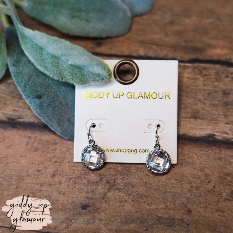 Best hoop earrings with turquoise stones for a bohemian-inspired vibe-Clear Crystal Circle Earrings Outlined in Silver