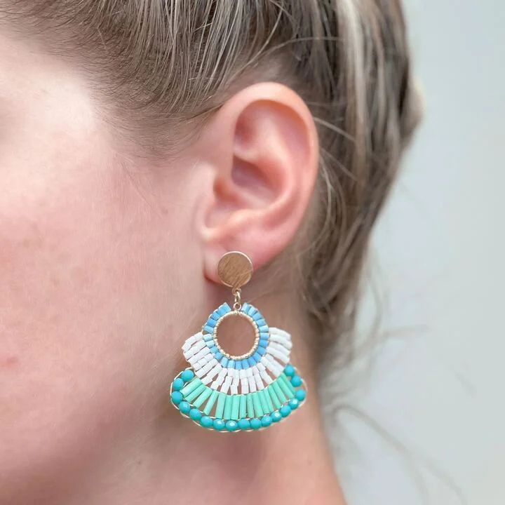 Best hoop earrings with minimalist designs for a clean and modern aesthetic-Color Block Beaded Dangles - Blue