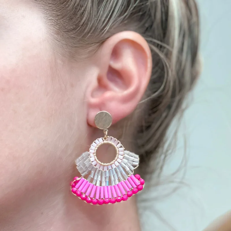 Hoop earrings with dangling charms for a playful and fun look-Color Block Beaded Dangles - Pink