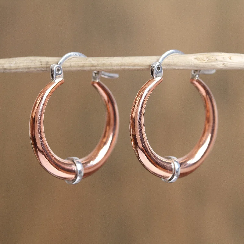 Hoop earrings with polished metal for a shiny and high-quality finish-Copper Crescents Sterling Silver Hoop Earrings