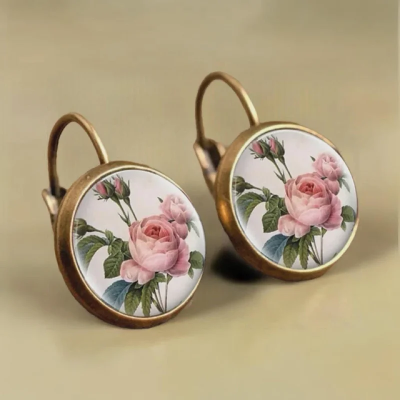 Hoop earrings with crescent moon shapes for a celestial and mystical appearance-Beautiful Vintage Rose Earrings