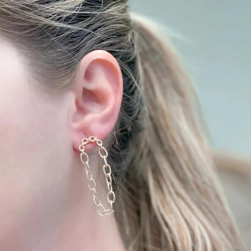 Hoop earrings with stacked layers for a bold and textured design-Chain Link Drop Dangle Earrings - Gold