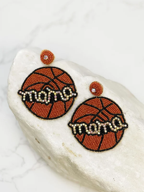 Best hoop earrings with infinity designs for a timeless and meaningful symbol-Glitzy Basketball Mama Beaded Dangle Earrings