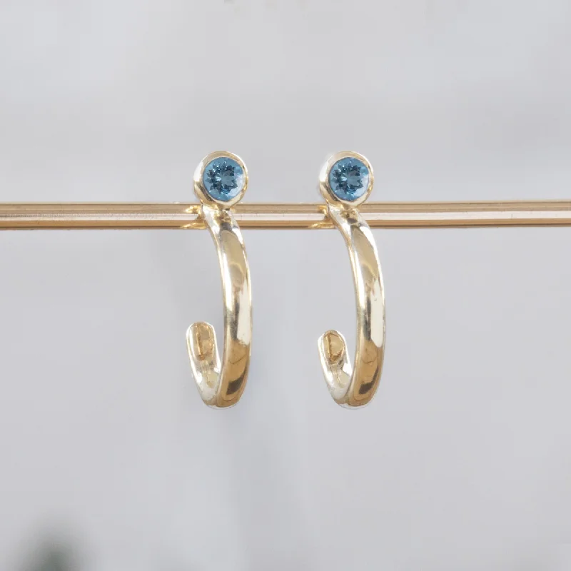 Hoop earrings with rhinestone-studded rims for a glamorous touch-Custom Aquamarine Birthstone Hoop Earrings | 14K Yellow Gold