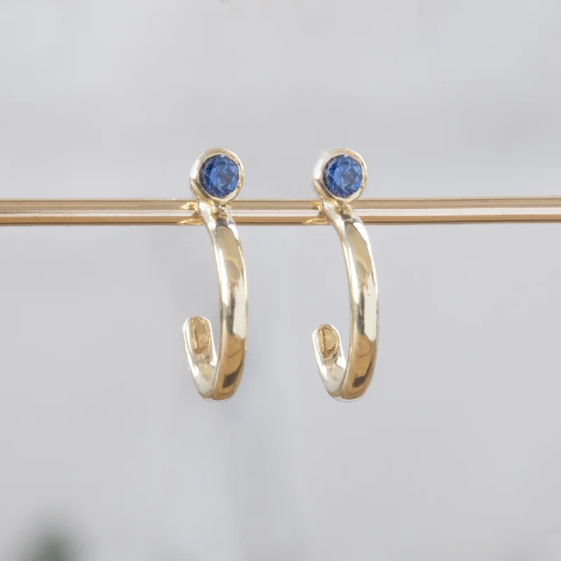 Best hoop earrings with delicate chain details for a trendy and stylish design-Custom Blue Sapphire Birthstone Hoop Earrings | 14K Yellow Gold