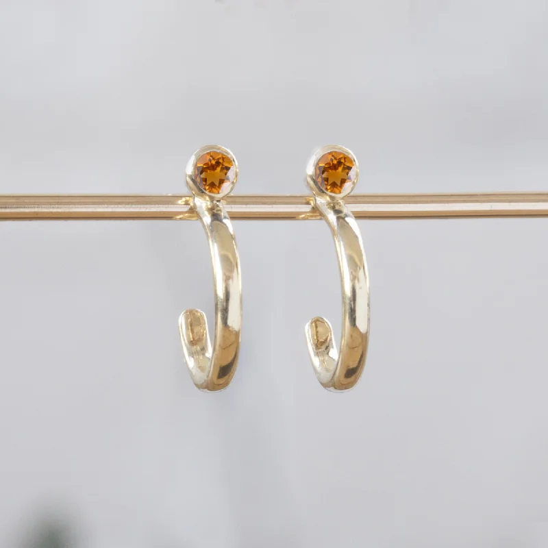 Hoop earrings with luxe velvet finishes for a rich and luxurious touch-Custom Citrine Birthstone Hoop Earrings | 14K Yellow Gold