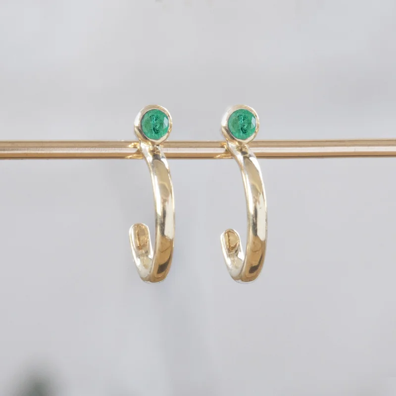 Hoop earrings with hammered copper for a warm and rustic aesthetic-Custom Emerald Birthstone Hoop Earrings | 14K Yellow Gold