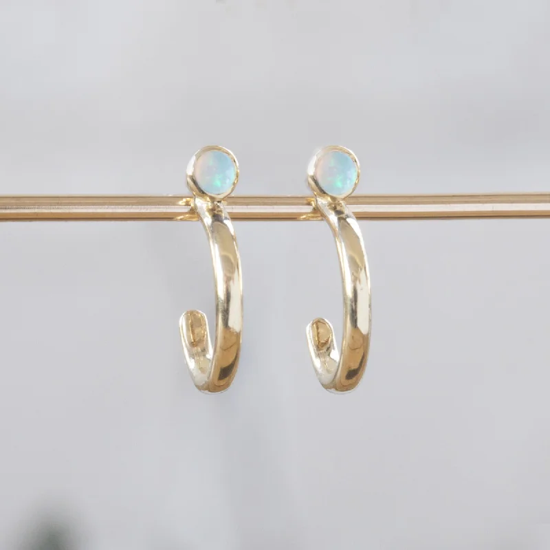 Hoop earrings with snake print designs for an edgy, wild appearance-Custom Opal Birthstone Hoop Earrings | 14K Yellow Gold