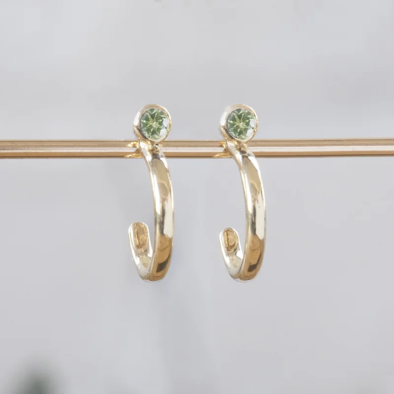 Hoop earrings with heart-shaped frames for a romantic and feminine look-Custom Peridot Birthstone Hoop Earrings | 14K Yellow Gold