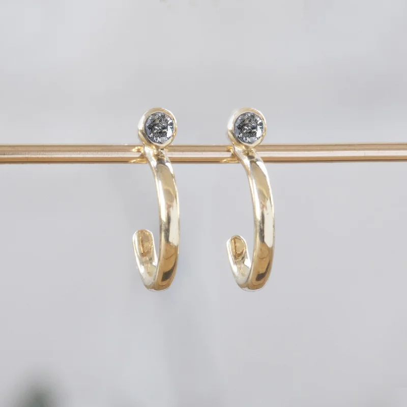 Hoop earrings with pearl accents for a chic and classic style-Custom Salt and Pepper Diamond Birthstone Hoop Earrings | 14K Yellow Gold