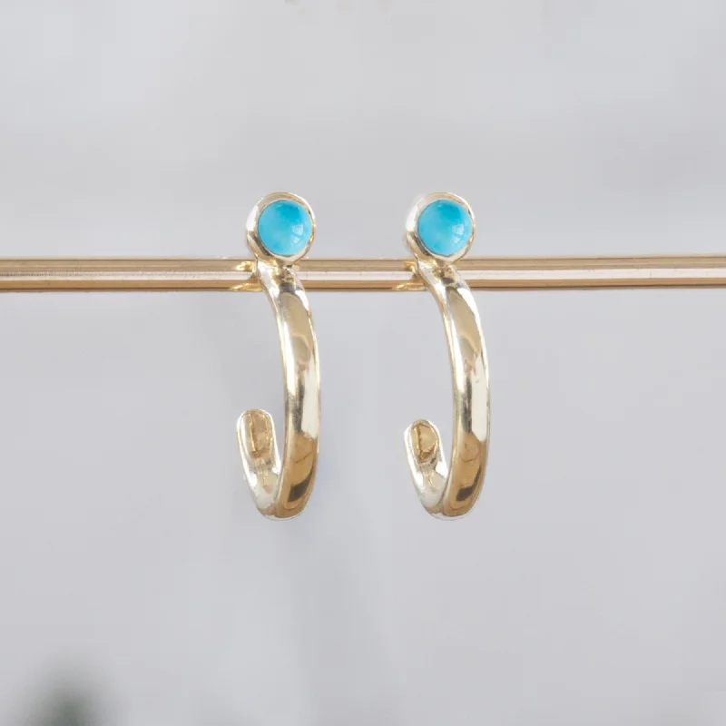 Best hoop earrings with geometric hexagon shapes for a modern, angular look-Custom Turquoise Birthstone Hoop Earrings | 14K Yellow Gold