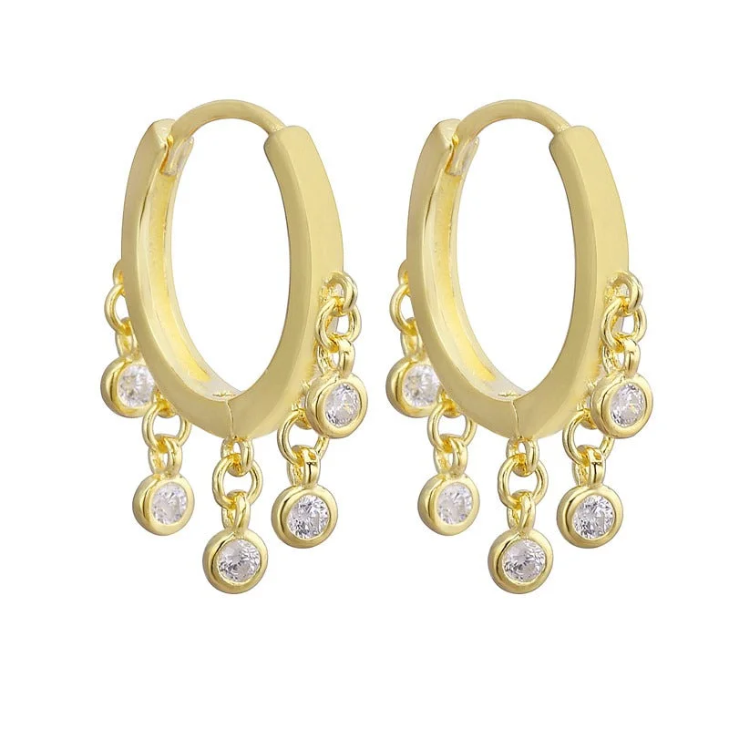 Best hoop earrings with geometric triangle shapes for a modern, chic design-Dangling Bezel Huggies