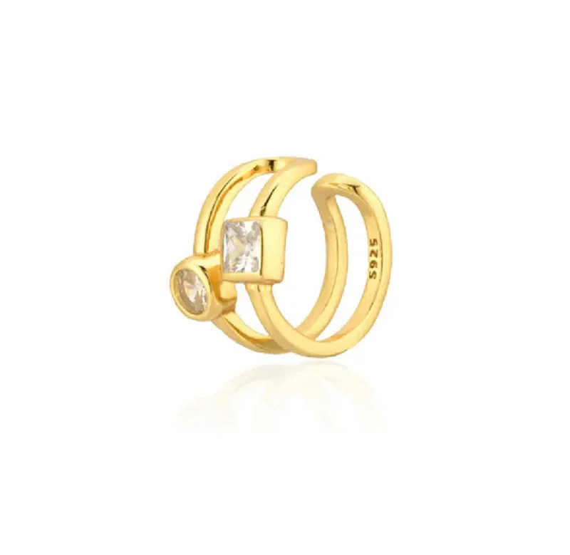 Large hoop earrings for a bold and statement-making fashion accessory-Double Bezel Stone Cuff