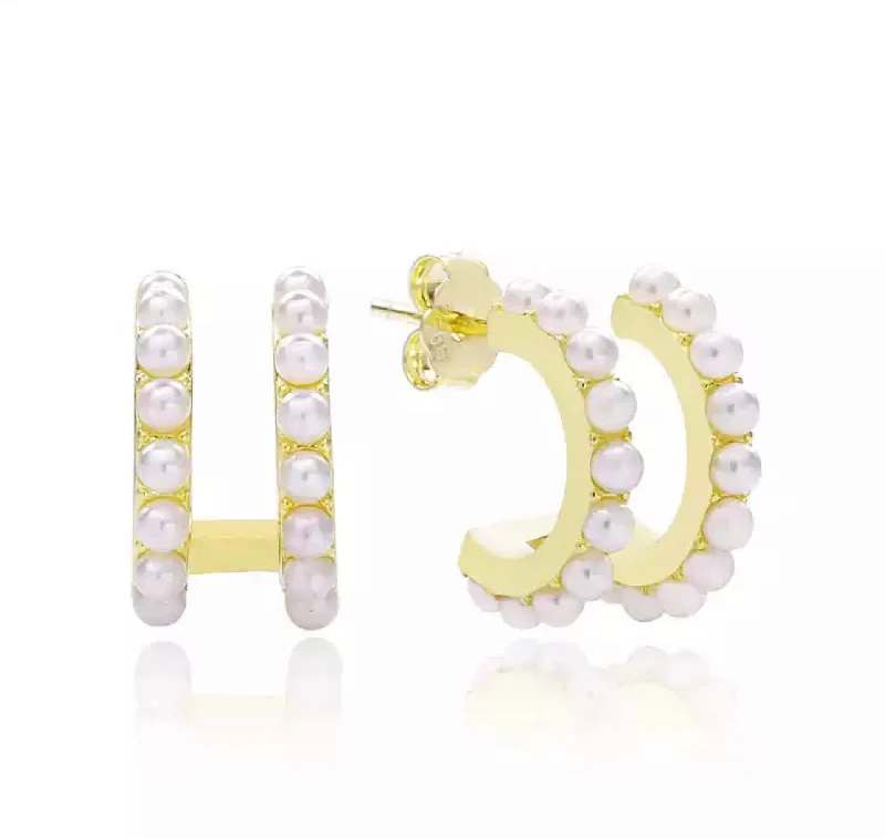 Hoop earrings with satin finishes for a smooth and elegant appearance-Double Pearl Huggie