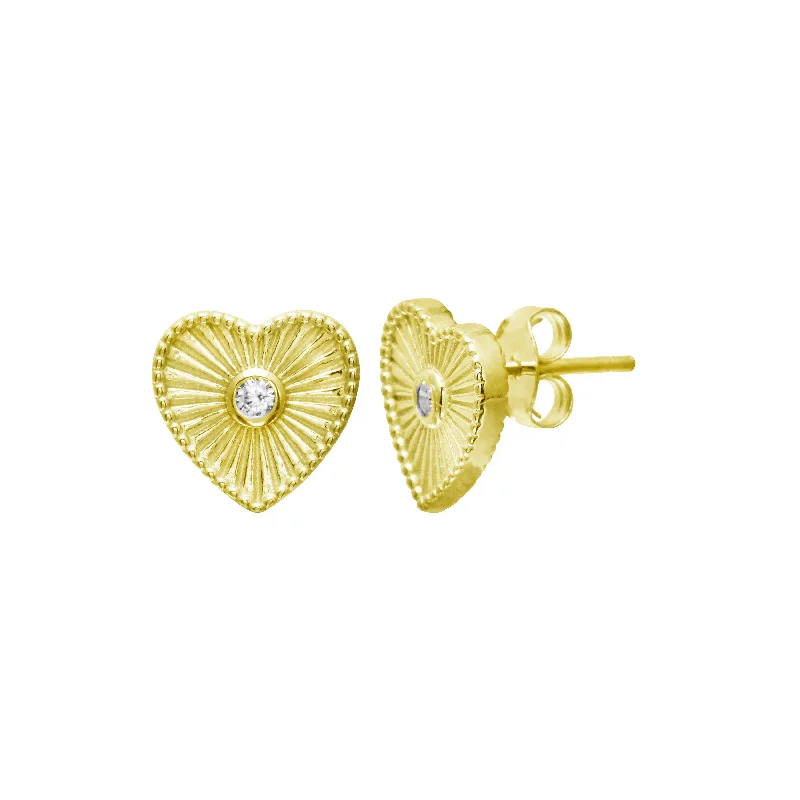 Hoop earrings with rhinestone embellishments for a glamorous and sparkling look-Fluted Heart Stud